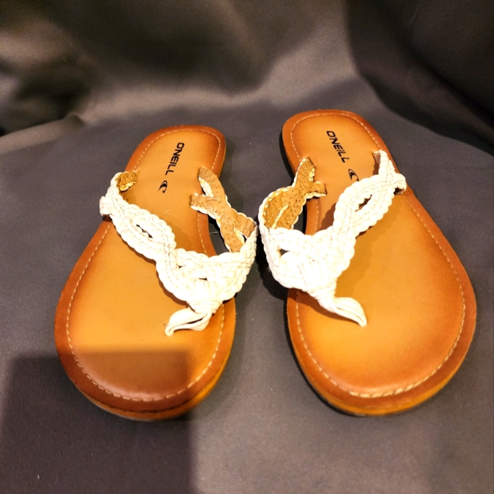 O’NEILL Womens Slip On Casual Thong Flip Flops Sandals Braided Leather Size 6.5